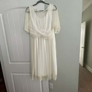 Nordstrom Cream Sheer Midi Dress with Draped Bodice